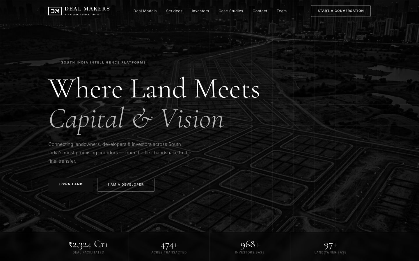 Dealmakers — land advisory web platform