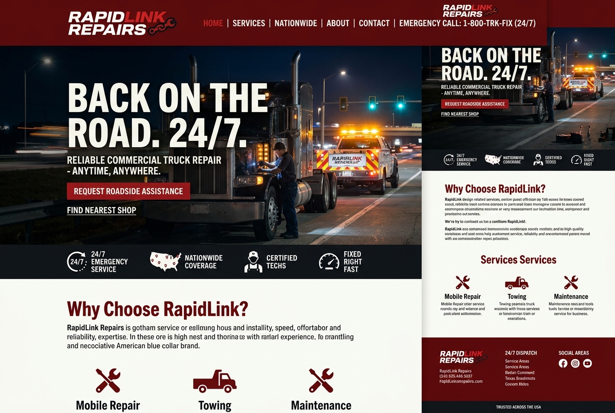 RapidLink Repairs — 24/7 truck repair web presence