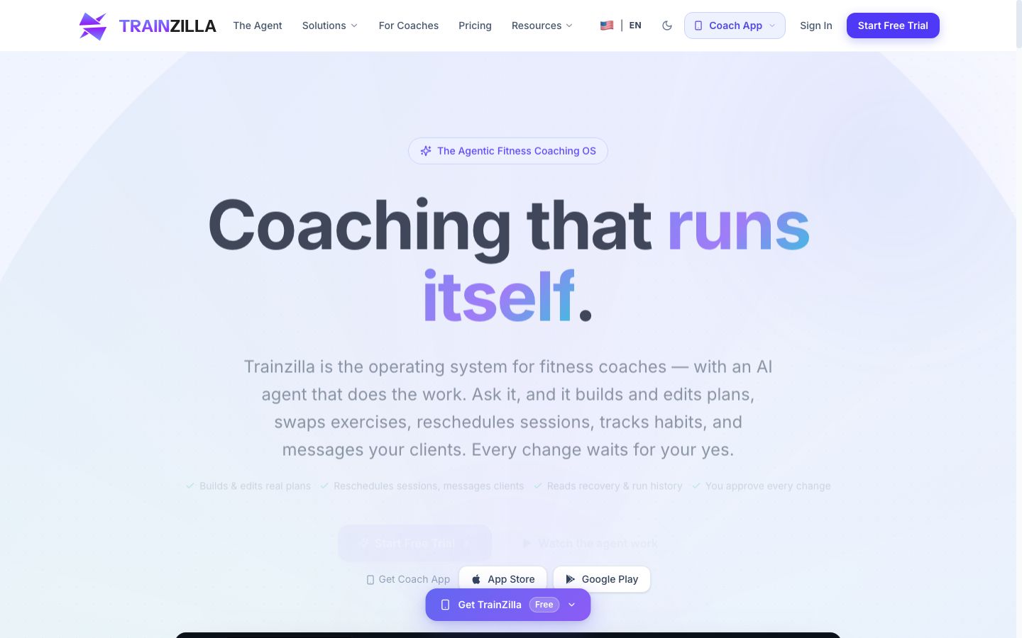 TrainZilla — AI fitness coach SaaS dashboard