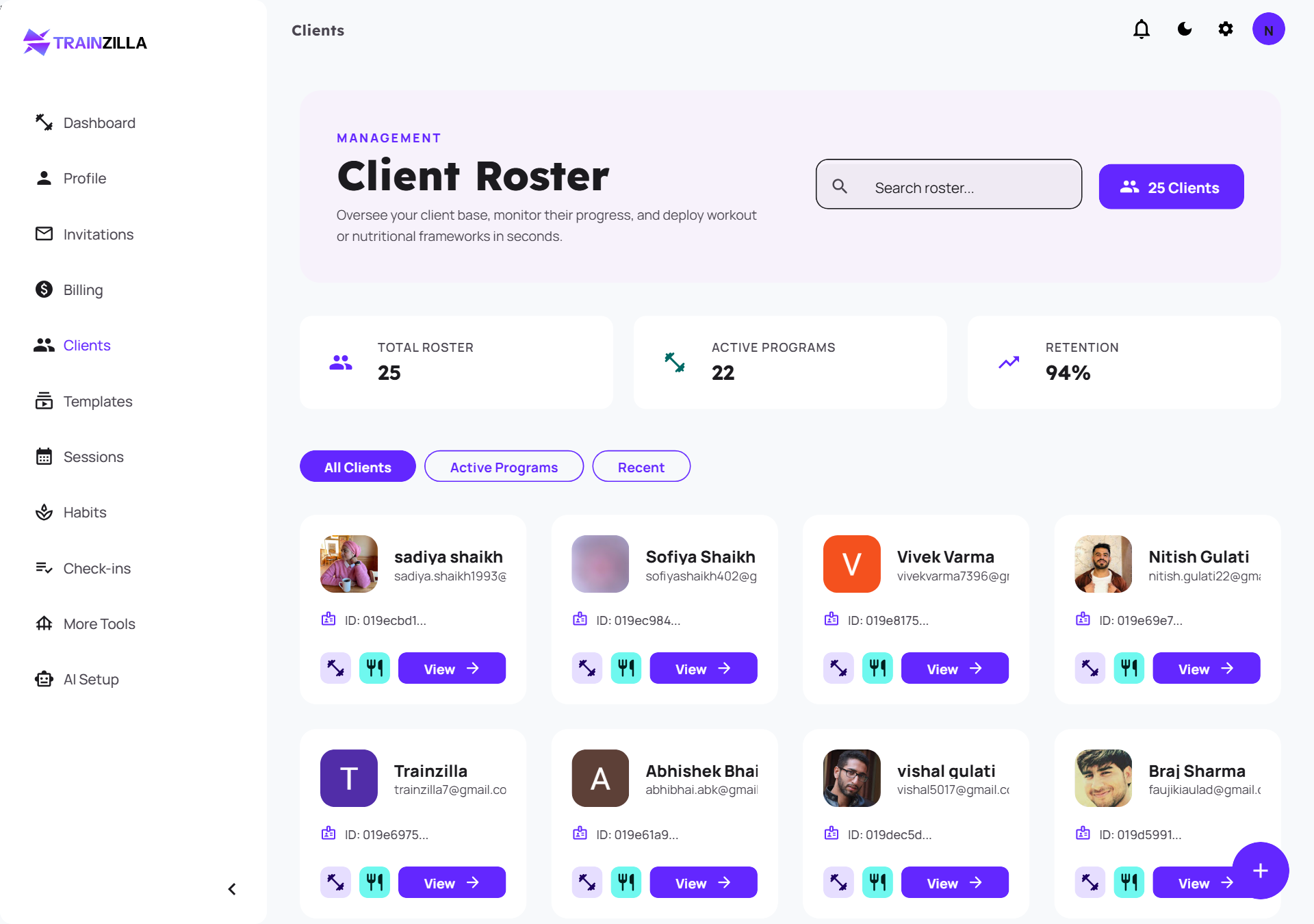 Client list light theme