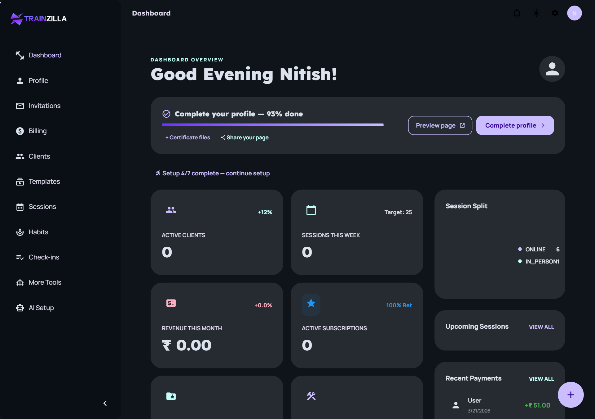 Coach dashboard dark theme