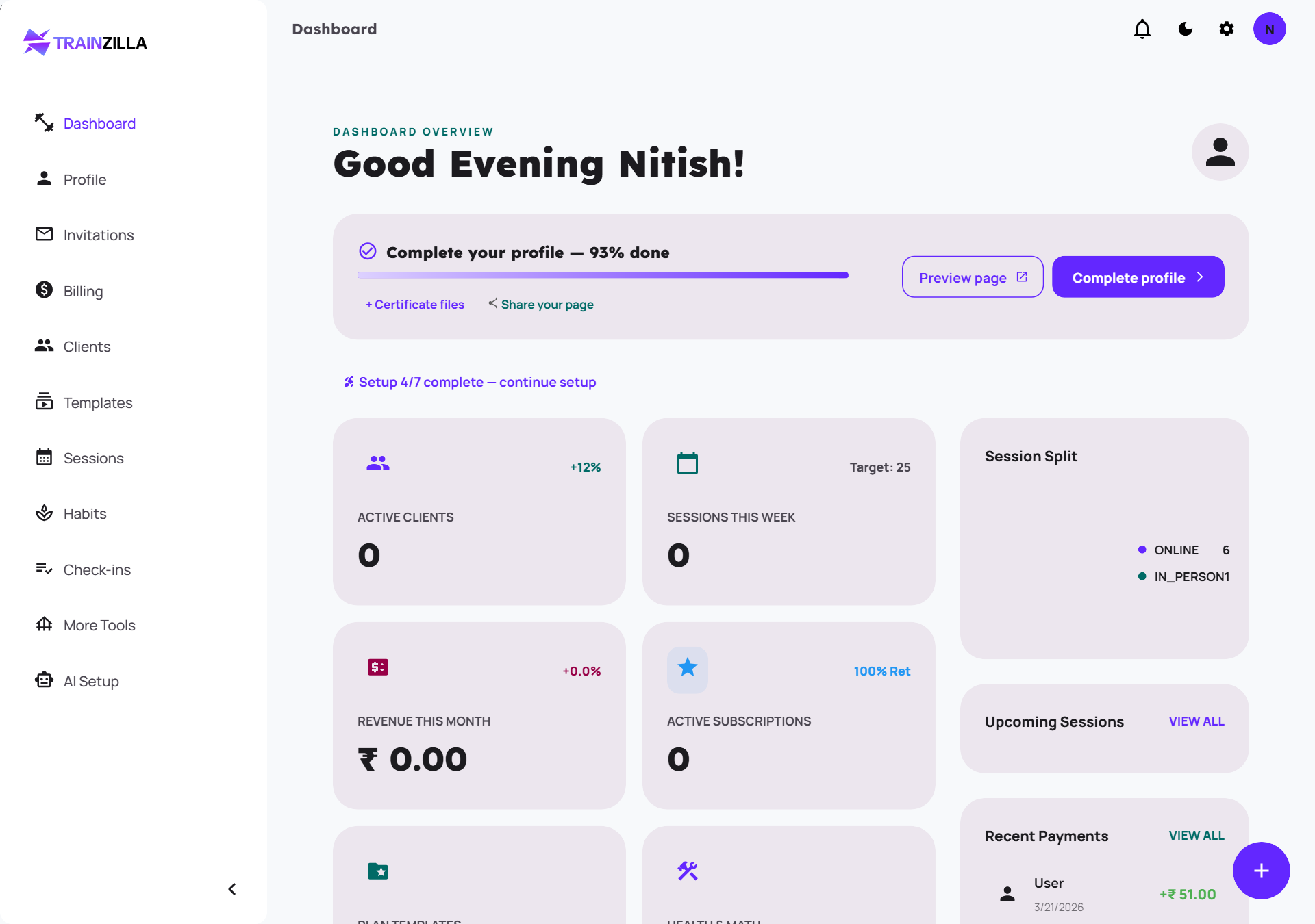 Coach dashboard light theme