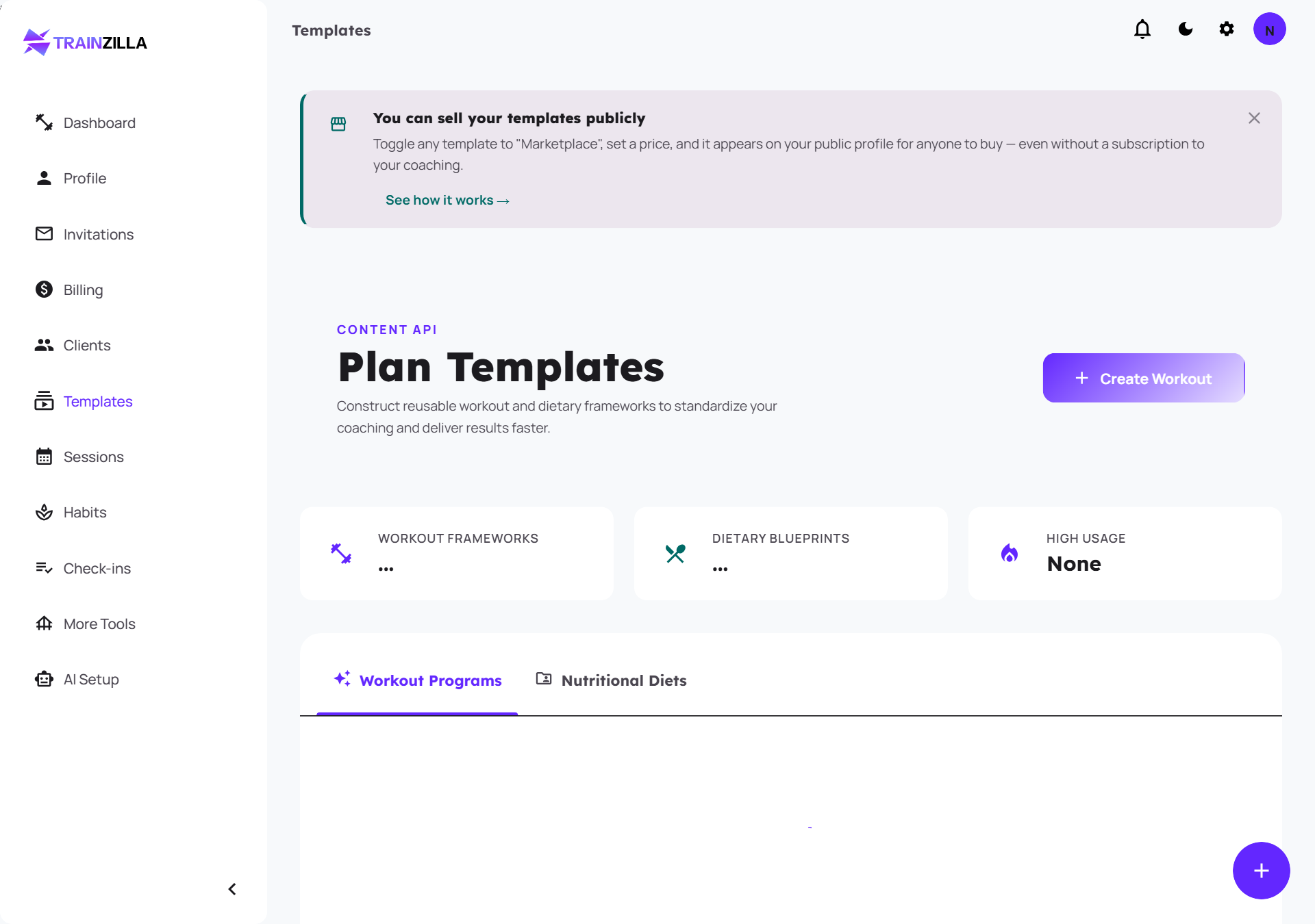 Workout plan builder light theme